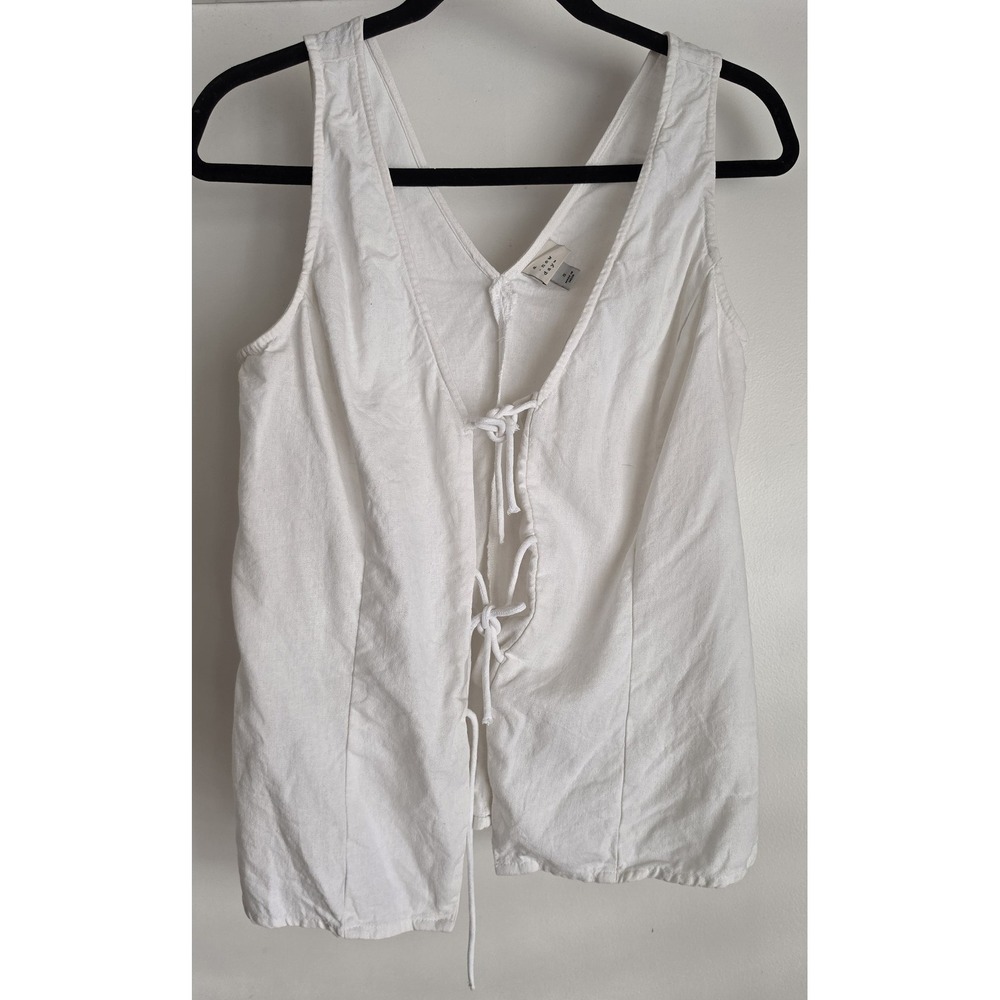 A New Day Tank Top Women S White Sleeveless V-Neck Linen Boho Open Front